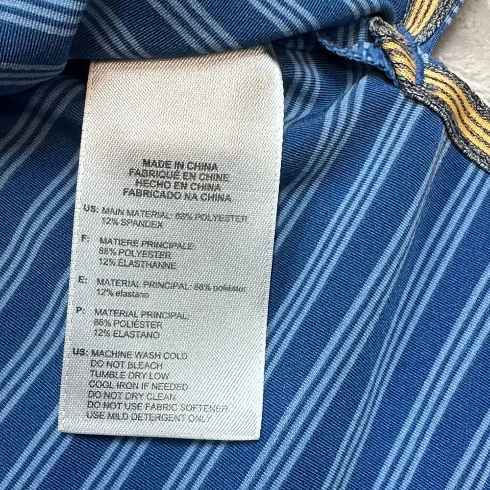 Adidas Golf~Men's~Polo Blue‎ Striped Performance Casual Shirt~Size 2XL